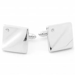 Warren Asher Square Silver-Tone Single Cubic Zirconia Stone Cufflinks