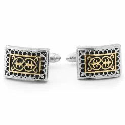 Warren Asher Rectangle Silver-Tone Medieval Metal Cufflinks
