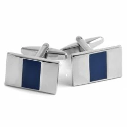 Warren Asher Rectangle Silver-Tone & Royal Blue Stylish Middle Cufflinks