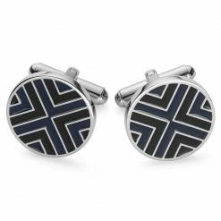 Bohemian Revolt Geo Remix | Round Royal Blue & Black Stainless Steel Cufflinks