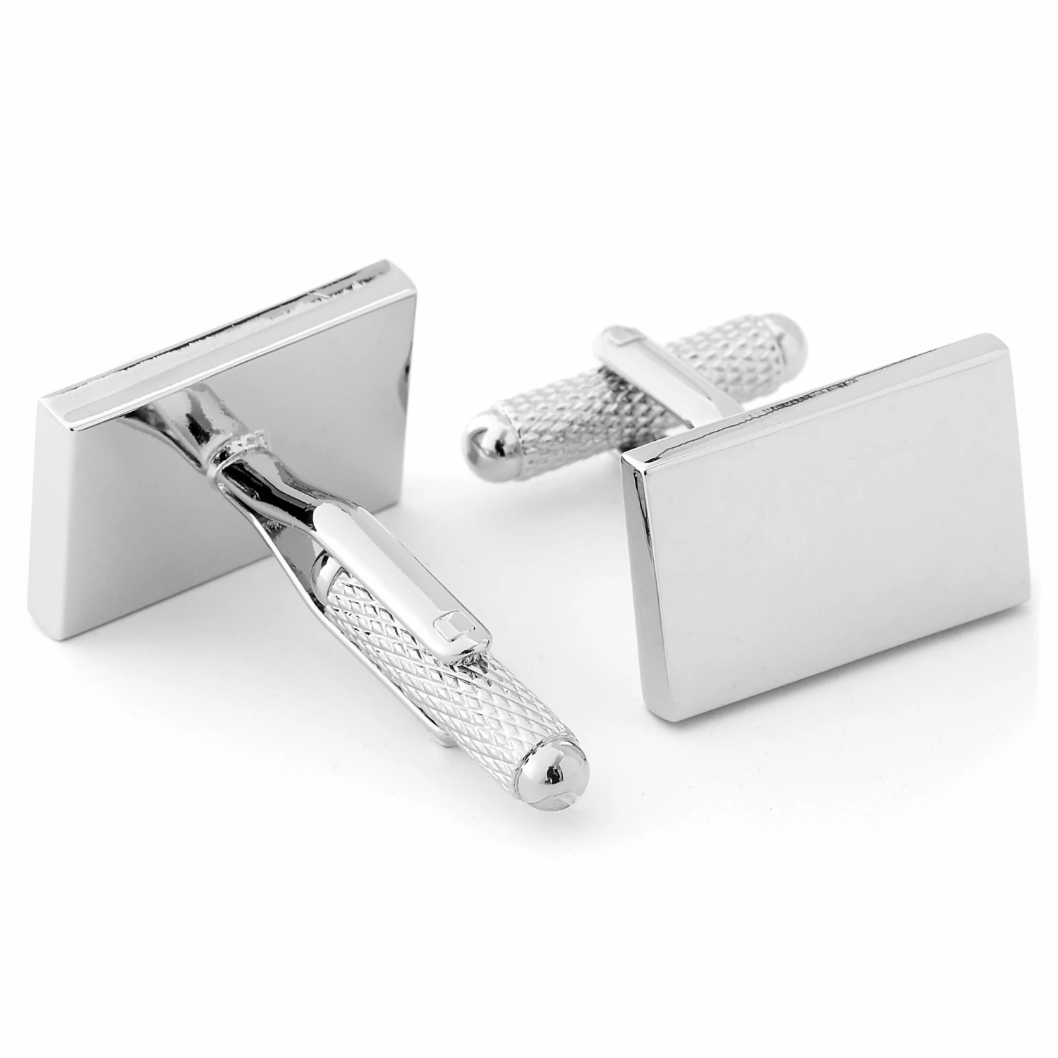 Warren Asher Rectangle Silver-Tone Reverse Style Cufflinks 2 Warren Asher Rectangle Silver-Tone Reverse Style Cufflinks - Image 2