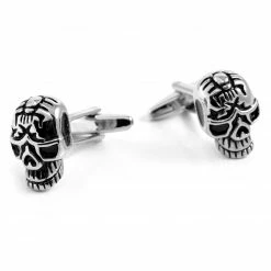 Warren Asher Silver-Tone & Black Detail Skull Cufflinks