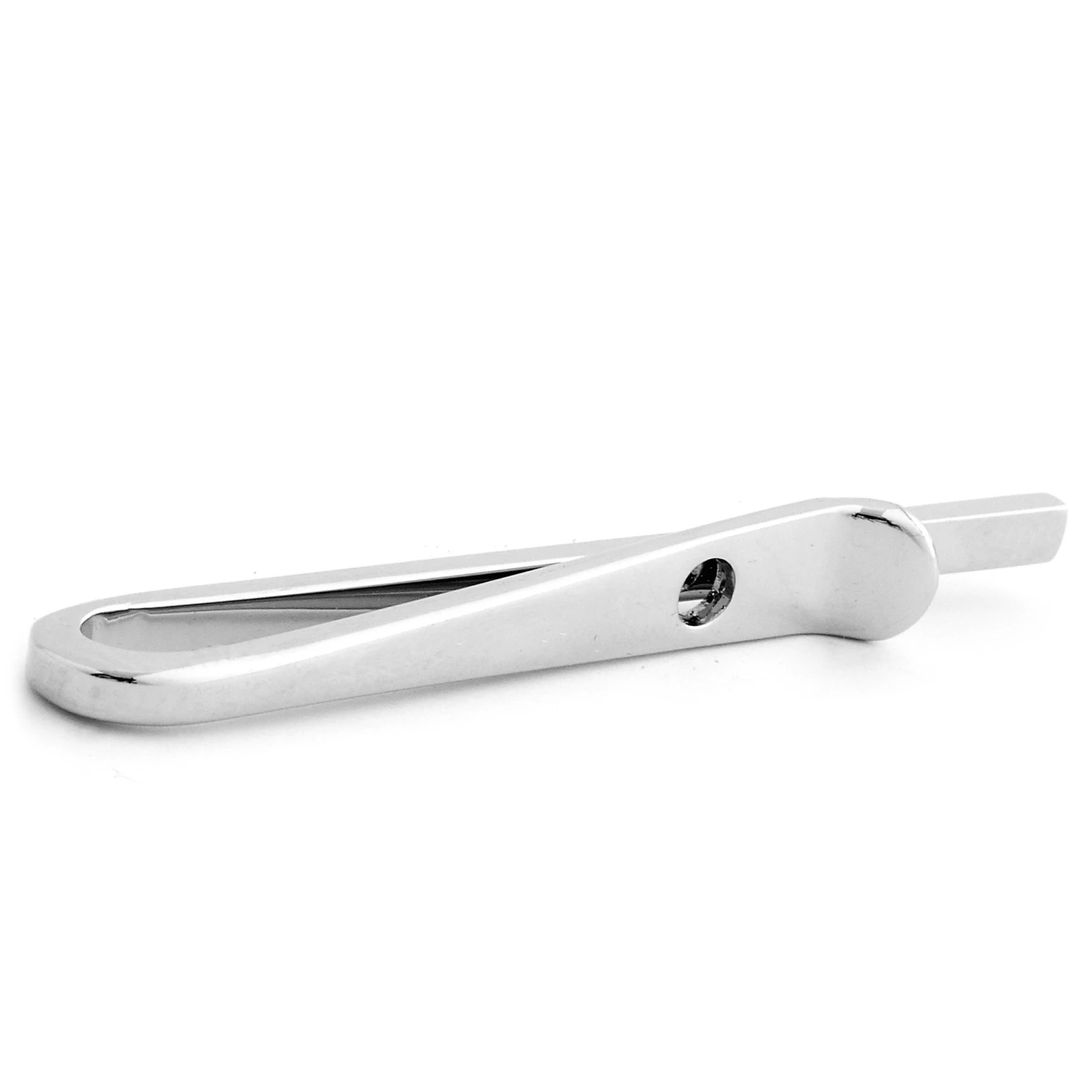 Warren Asher Simple Silver-Tone Stainless Steel Tie Bar With Hole 2 Warren Asher Simple Silver-Tone Stainless Steel Tie Bar With Hole - Image 2