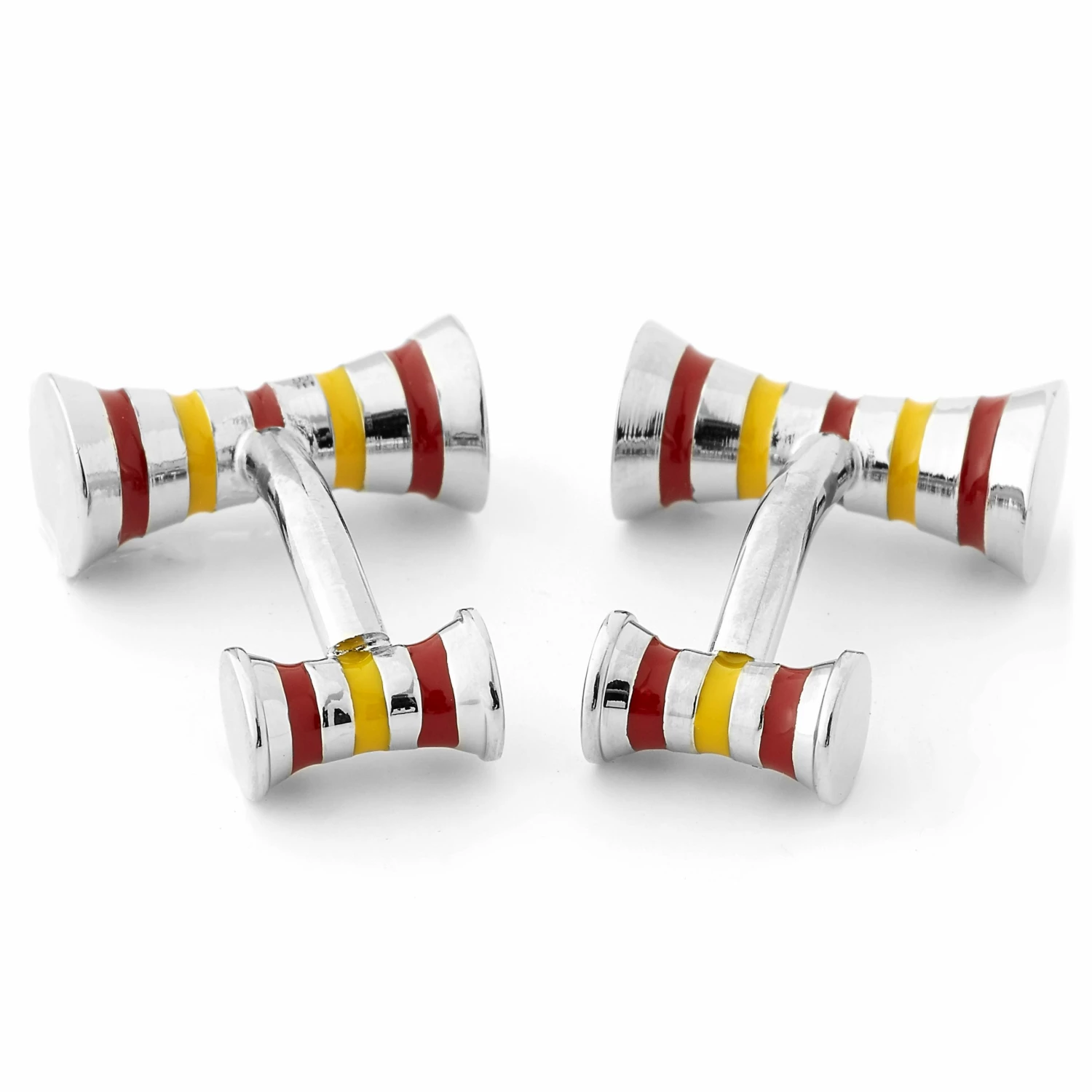Warren Asher Striped Silver-Tone, Canary Yellow & Deep Red Mallet Cufflinks 2 Warren Asher Striped Silver-Tone, Canary Yellow & Deep Red Mallet Cufflinks - Image 2