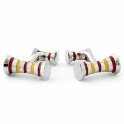 Warren Asher Striped Silver-Tone, Canary Yellow & Deep Red Mallet Cufflinks