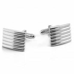 Warren Asher Rectangular Grooved Silver-Tone Cufflinks
