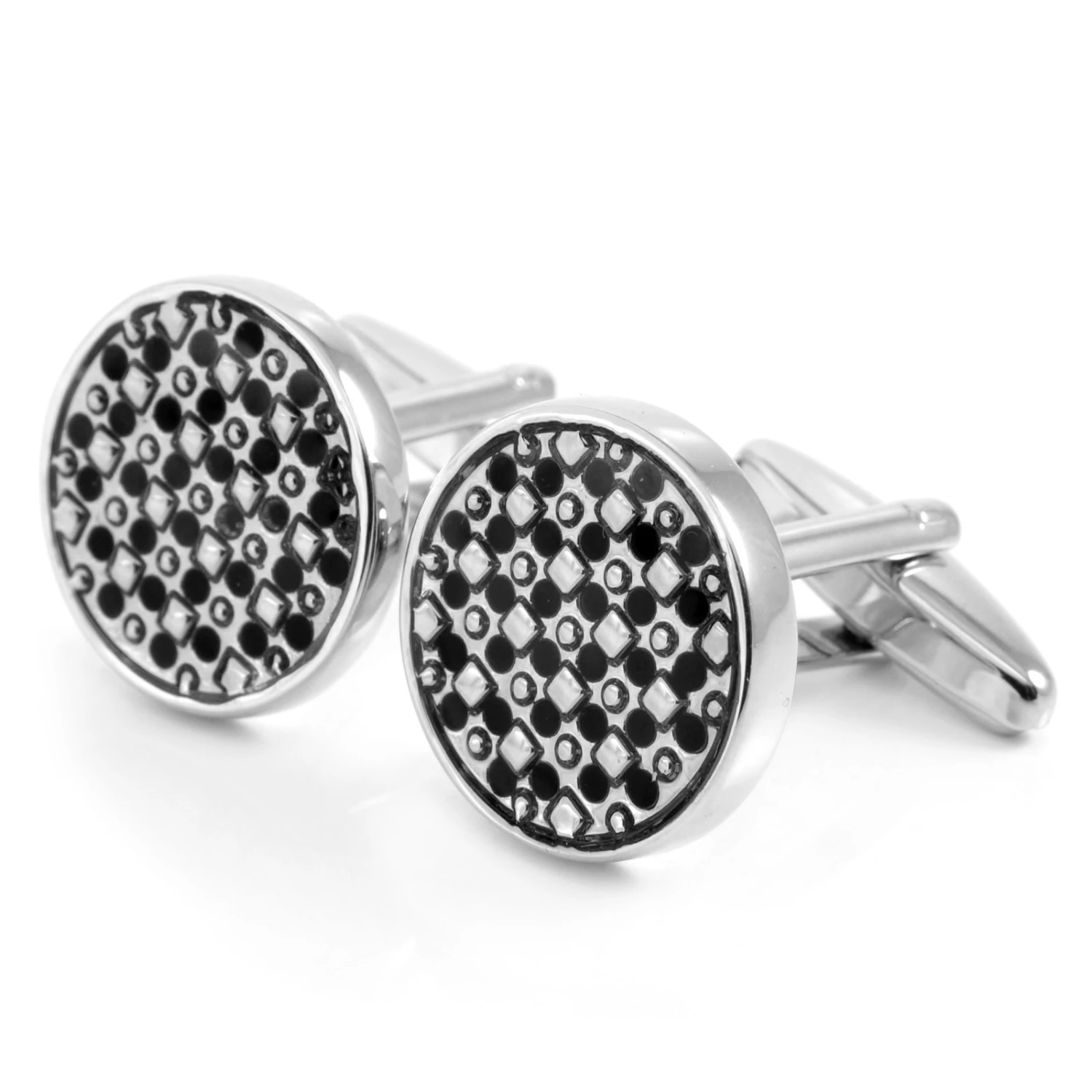 Warren Asher Round Silver-Tone & Black Detail Cufflinks 1 Warren Asher Round Silver-Tone & Black Detail Cufflinks