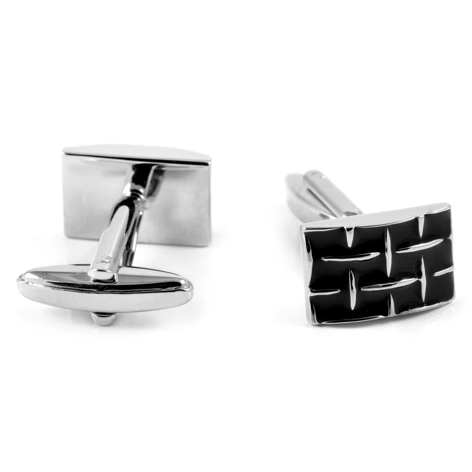 Warren Asher Black & Silver-Tone Bend Grid Cufflinks 3 Warren Asher Black & Silver-Tone Bend Grid Cufflinks - Image 3