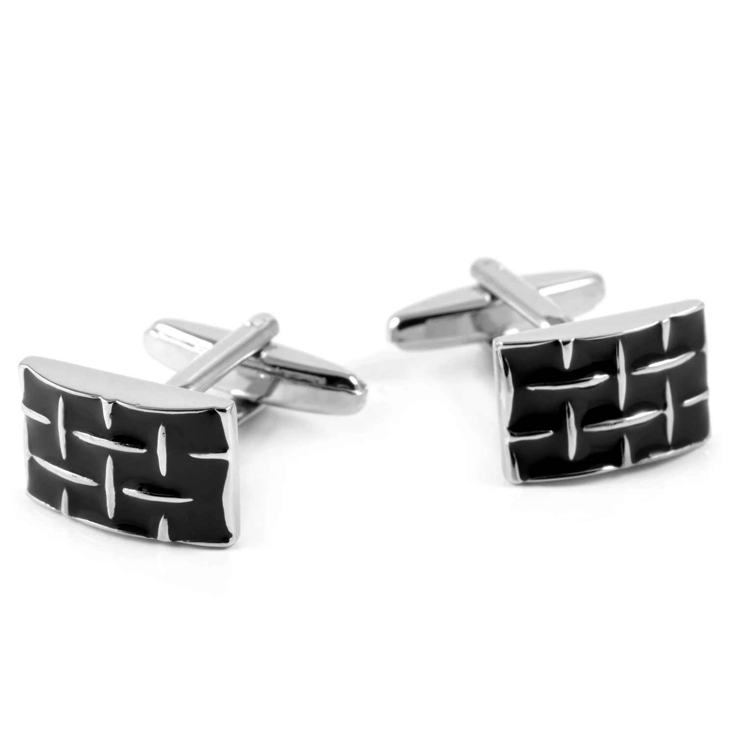 Warren Asher Black & Silver-Tone Bend Grid Cufflinks 1 Warren Asher Black & Silver-Tone Bend Grid Cufflinks
