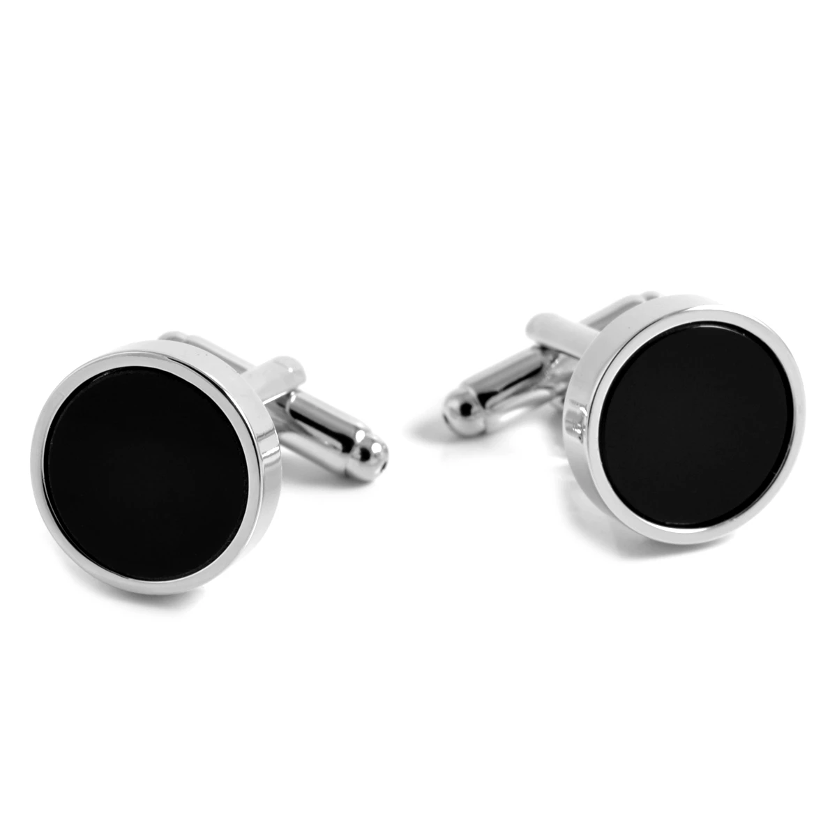 Warren Asher Round Simple Silver-Tone & Black Disc Cufflinks 1 Warren Asher Round Simple Silver-Tone & Black Disc Cufflinks