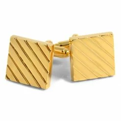 Warren Asher Square Gold-Tone Striped Cufflinks
