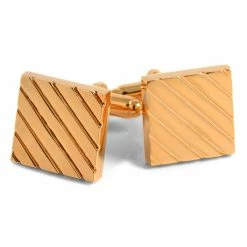 Warren Asher Square Rose Gold-Tone Striped Cufflinks