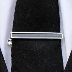 Warren Asher Silver-Tone & Black Bar Tie Clip -Cheap TIE CLIPS Store 3879best