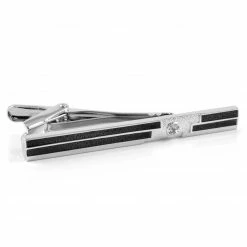 Warren Asher Silver-Tone, Black & Zirconia Tie Clip