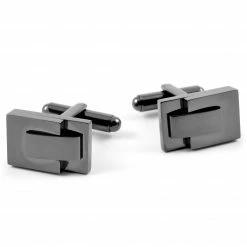 Lucleon Rectangular Gunmetal Stacked Stainless Steel Cufflinks