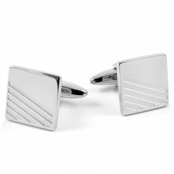 Lucleon Rectangle Silver-Tone Stylish Stainless Steel Cufflinks