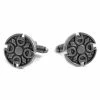 Warren Asher Round Silver-Tone & Black Medieval Gothic Cufflinks