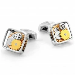 Warren Asher Square Gear Movement Silver- & Gold-tone Stainless Steel Cufflinks