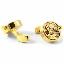 Warren Asher Round Gold-Tone Mechanical Movement Stainless Steel Cufflinks -Cheap TIE CLIPS Store 5 1 131