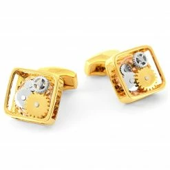 Warren Asher Square Gold-Tone Watch Movement Stainless Steel Cufflinks