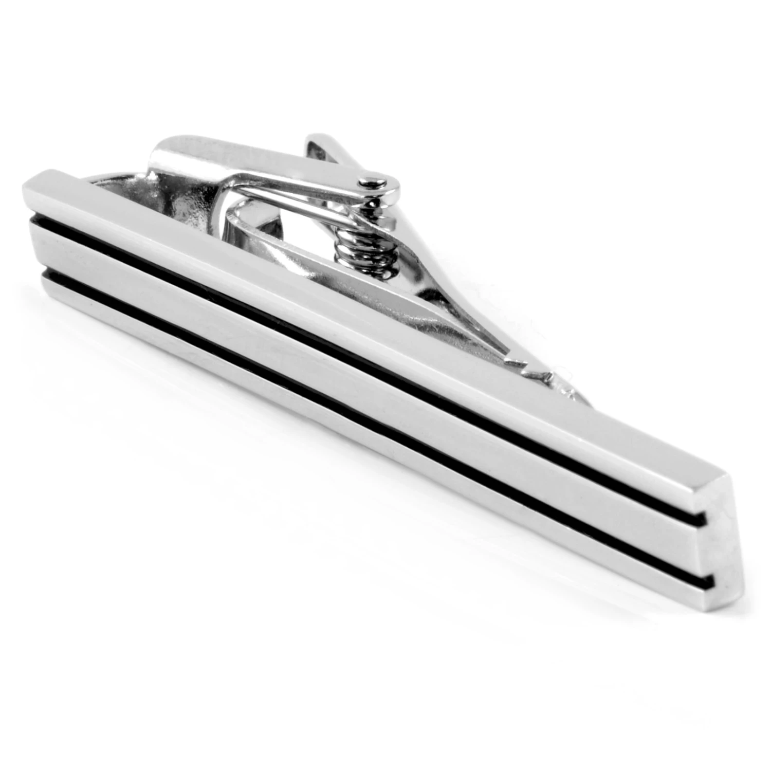Warren Asher Black & Silver-Tone Two Line Tie Clip 2 Warren Asher Black & Silver-Tone Two Line Tie Clip - Image 2