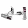 Warren Asher Rectangular Silver-Tone & Purple Stone Thin Oblong Cufflinks