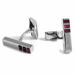 Warren Asher Rectangular Silver-Tone & Purple Stone Thin Oblong Cufflinks