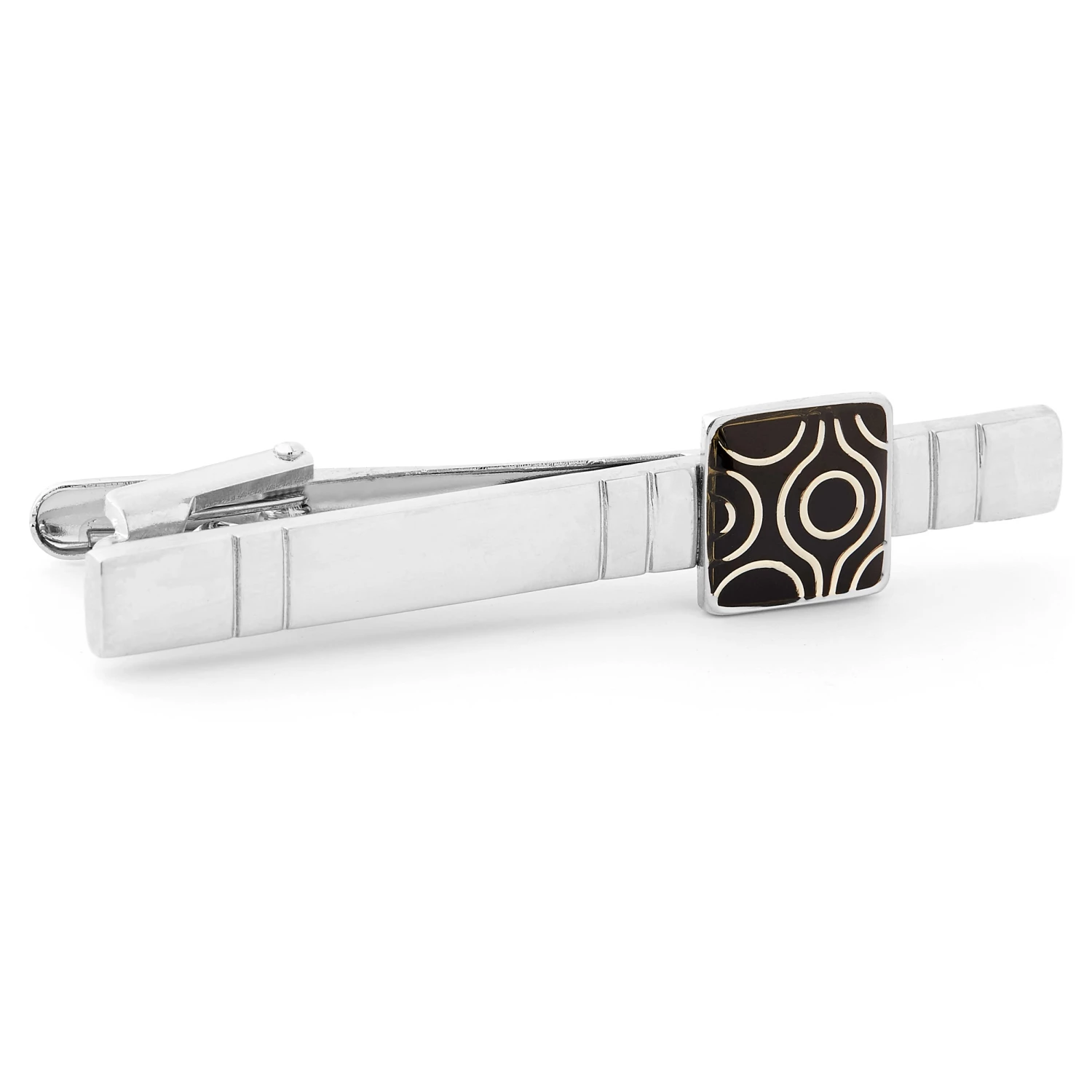 Warren Asher Silver-Tone & Black Brass Swirling Circle Tie Clip 1 Warren Asher Silver-Tone & Black Brass Swirling Circle Tie Clip