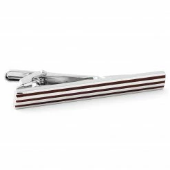 Warren Asher Silver-Tone & Brown Brass Pinstripe Tie Clip