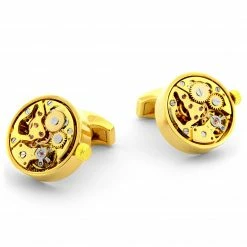 Warren Asher Round Gold-Tone Mechanical Movement Stainless Steel Cufflinks