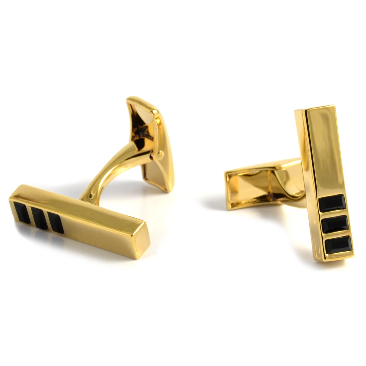 Warren Asher Rectangular Gold-Tone & Black Thin Elongated Cufflinks 1 Warren Asher Rectangular Gold-Tone & Black Thin Elongated Cufflinks