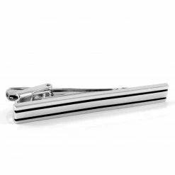 Warren Asher Black & Silver-Tone Two Line Tie Clip