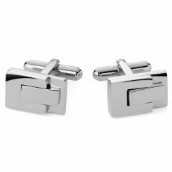 Lucleon Rectangle Silver-Tone Stacked Stainless Steel Cufflinks