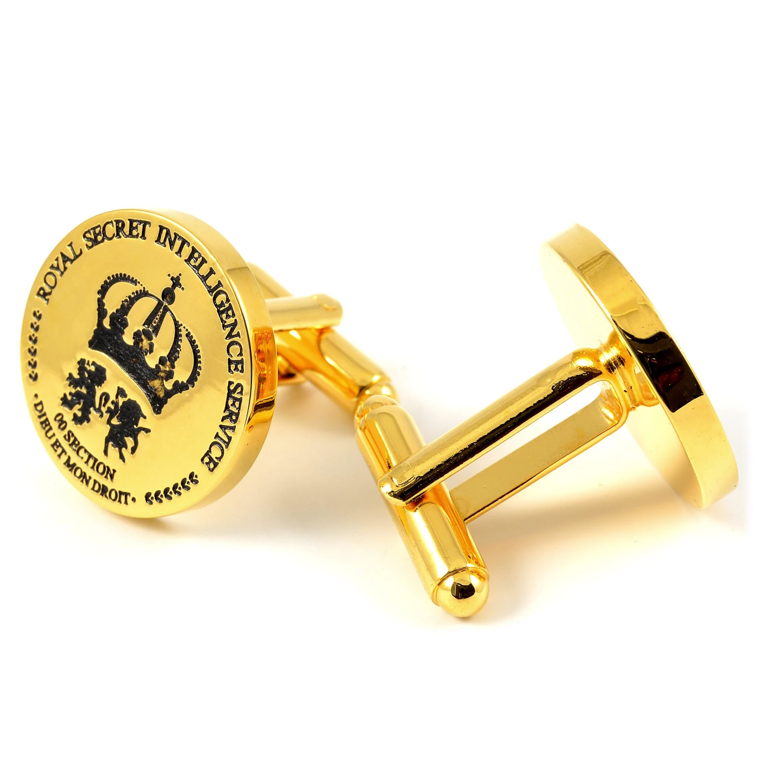Warren Asher Round Gold-Tone & Black Secret Service Cufflinks 2 Warren Asher Round Gold-Tone & Black Secret Service Cufflinks - Image 2