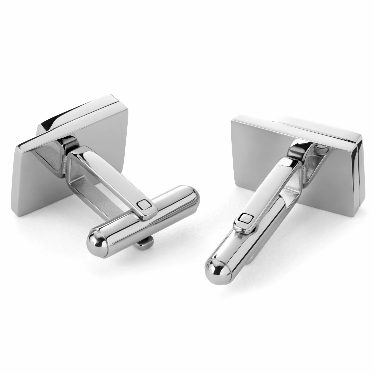 Lucleon Rectangle Silver-Tone Stacked Stainless Steel Cufflinks 2 Lucleon Rectangle Silver-Tone Stacked Stainless Steel Cufflinks - Image 2