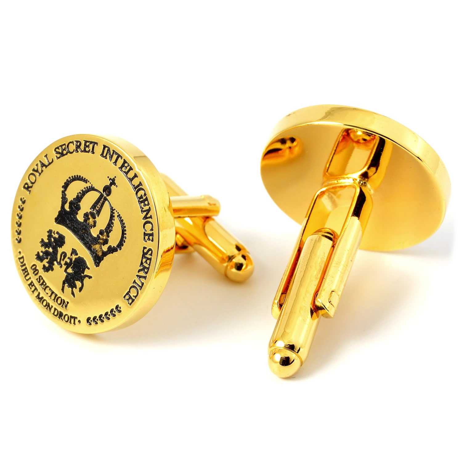 Warren Asher Round Gold-Tone & Black Secret Service Cufflinks 3 Warren Asher Round Gold-Tone & Black Secret Service Cufflinks - Image 3