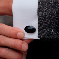 Warren Asher Oval Silver-Tone & Black Faceted Cufflinks -Cheap TIE CLIPS Store 6861 cufflink