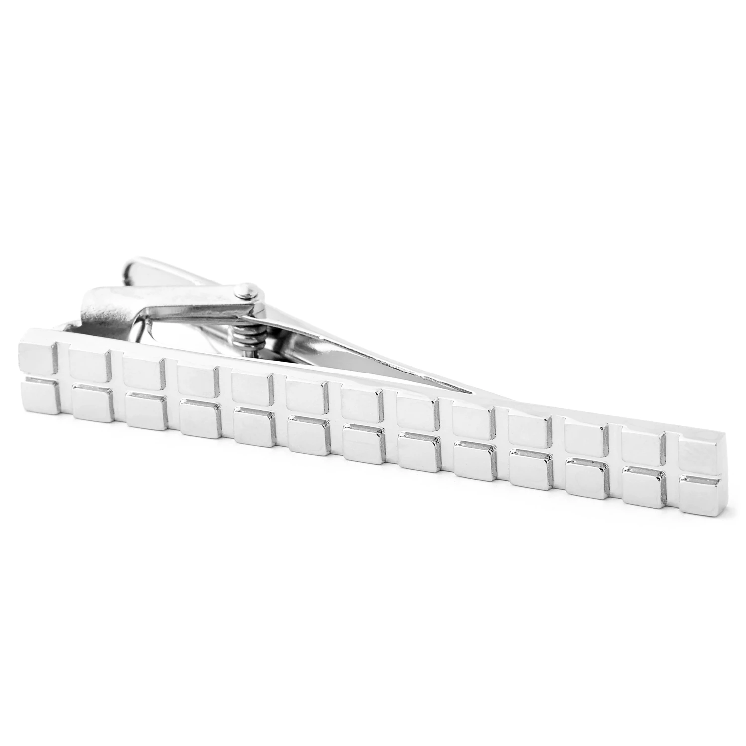 Warren Asher Silver-Tone Brass Grid Design Tie Clip 2 Warren Asher Silver-Tone Brass Grid Design Tie Clip - Image 2