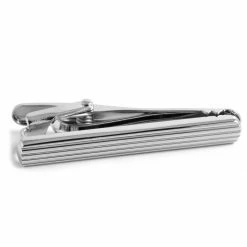 Warren Asher Short Silver-Tone Striped Tie Clip