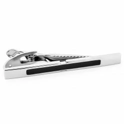 Warren Asher Silver-Tone & Black Metal Alloy Lining Tie Clip