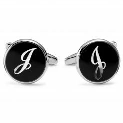 Trendhim Round Silver-Tone Letter J Initial Cufflinks