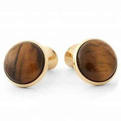 Warren Asher Round Gold-Tone & Tiger's Eye Stone Cufflinks