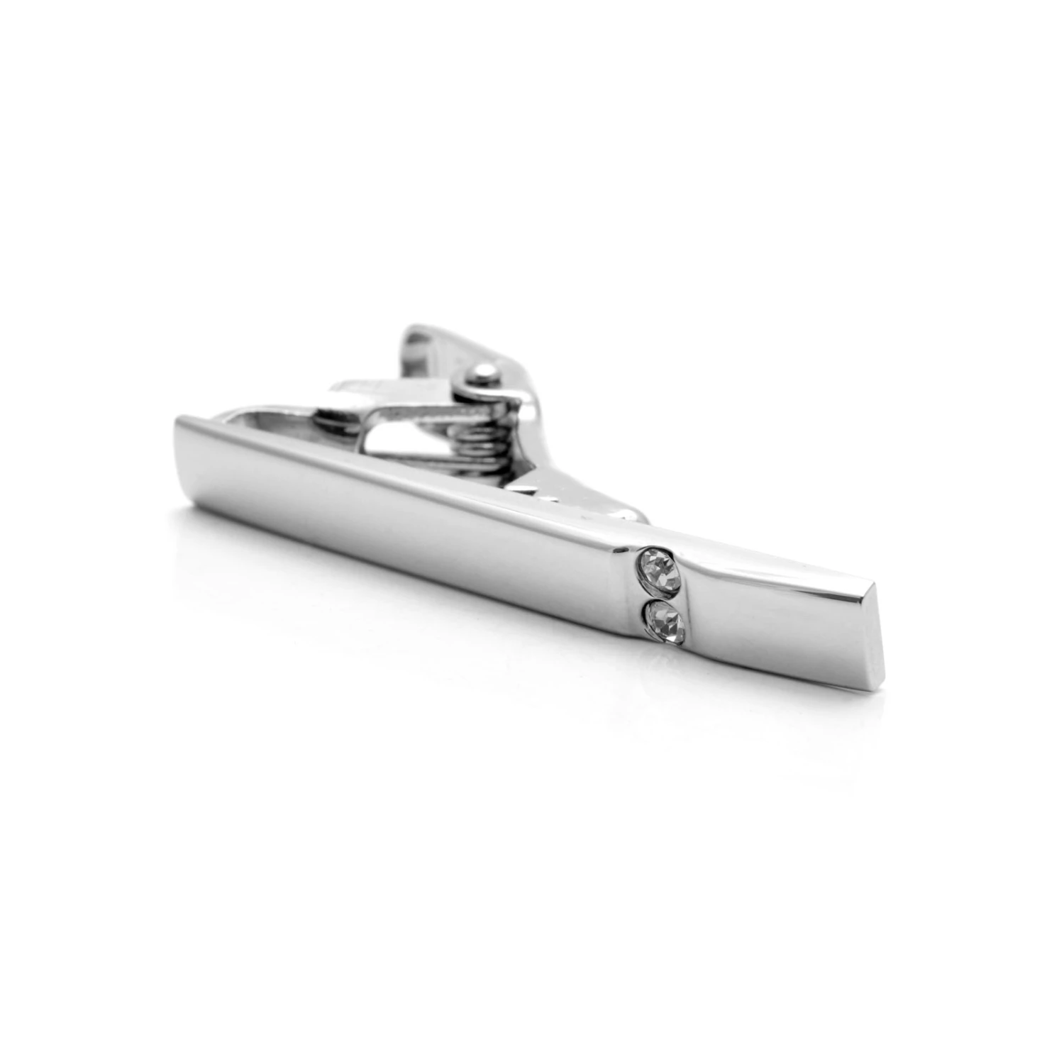 Warren Asher SIlver-Tone Metal & Double Zirconia Tie Clip 2 Warren Asher SIlver-Tone Metal & Double Zirconia Tie Clip - Image 2