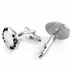 Warren Asher Oval Silver-Tone & Black Stones Cufflinks -Cheap TIE CLIPS Store 8 2 32