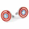 Warren Asher Round Silver-Tone, Currant Red & Light Blue Leading Star Cufflinks