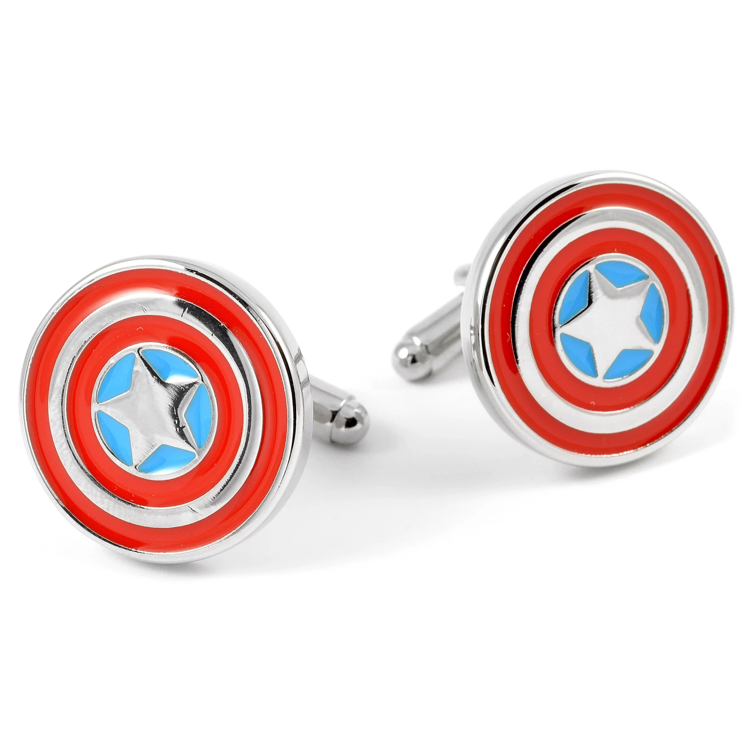 Warren Asher Round Silver-Tone, Currant Red & Light Blue Leading Star Cufflinks 1 Warren Asher Round Silver-Tone, Currant Red & Light Blue Leading Star Cufflinks