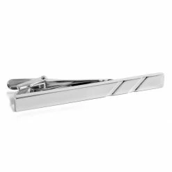 Warren Asher Simple Two Notch Silver-Tone Tie Clip