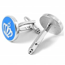 Warren Asher Round Silver-Tone & Neon Blue Crown Cufflinks -Cheap TIE CLIPS Store 9 2 59
