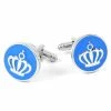 Warren Asher Round Silver-Tone & Neon Blue Crown Cufflinks