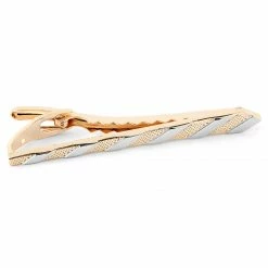 Warren Asher Gold-Tone Metal Alloy Diagonal Pattern Tie Clip